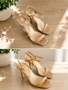 Express Tan Croc-Effect Strappy Heels